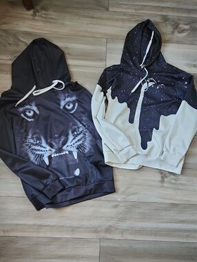 Graphic Black Tiger Hoodie & Black-Cream Drip Star Hoodie - Two Sweatshirts